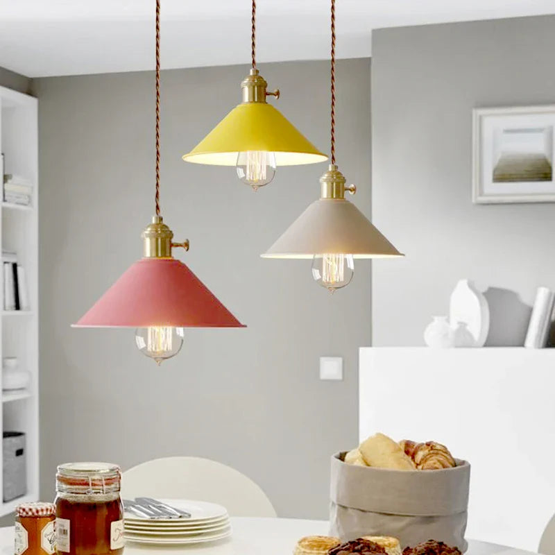 Nordic Macaron Colorful LED Pendant Light Simple Wrought Iron Indoor Living Room Bedroom Hanging Lamp Home Decor Chandelier