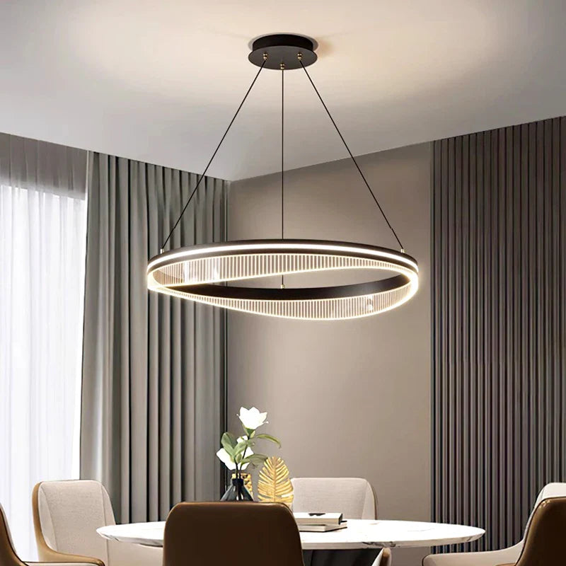 Modern round black LED chandelier for living room lighting