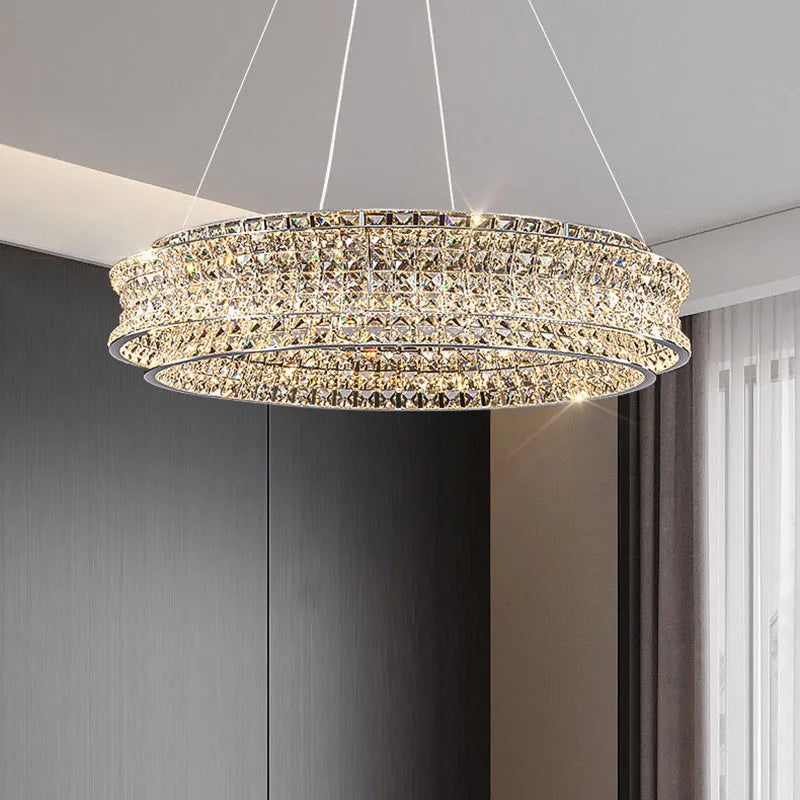Dimmable modern clear crystal stainless steel chandelier with adjustable cord