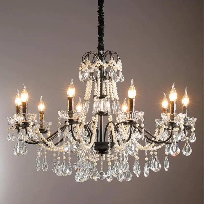 Modern crystal chandelier with beads and LED lighting