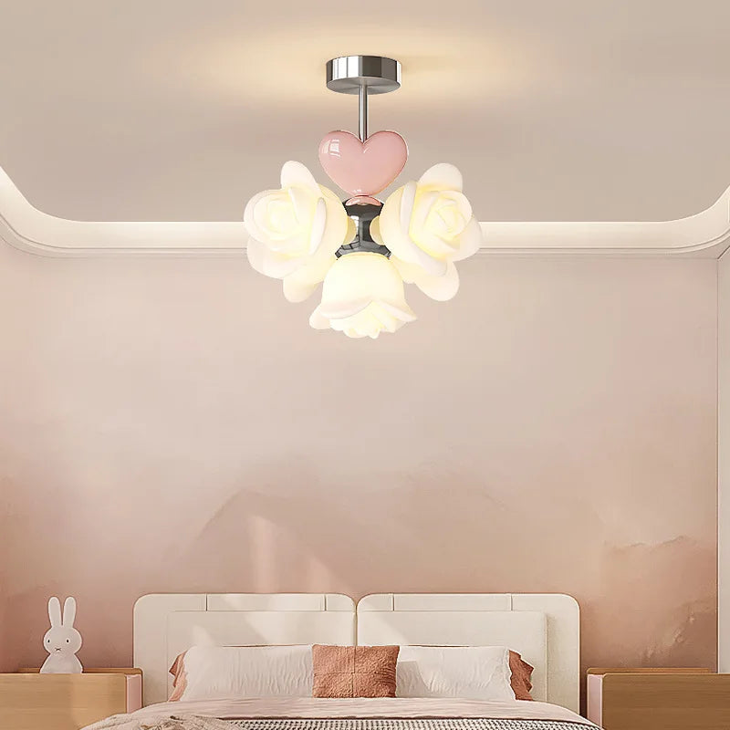 Pink flower LED chandelier for children's room, romantic and warm decor