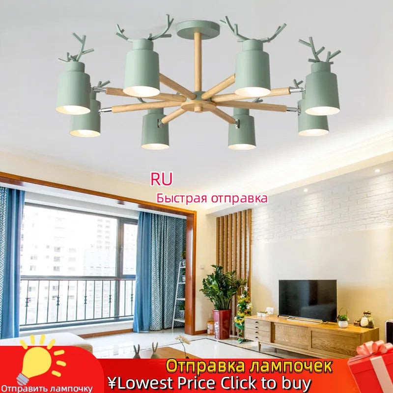 Scandinavian Log Deer Chandelier