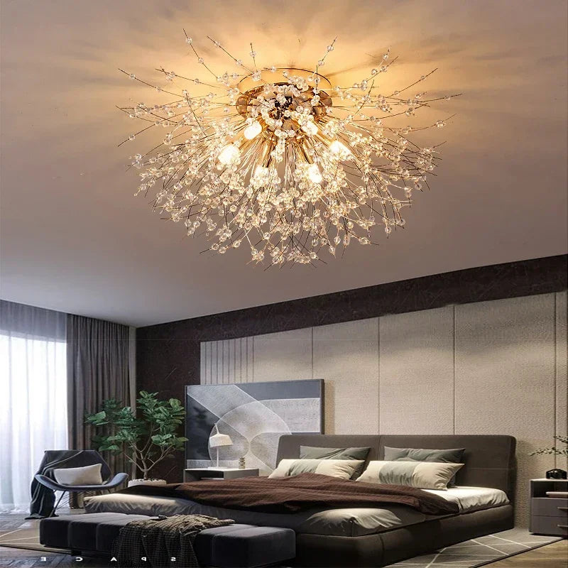 Nordic crystal ceiling light, modern creative round Dandelion design