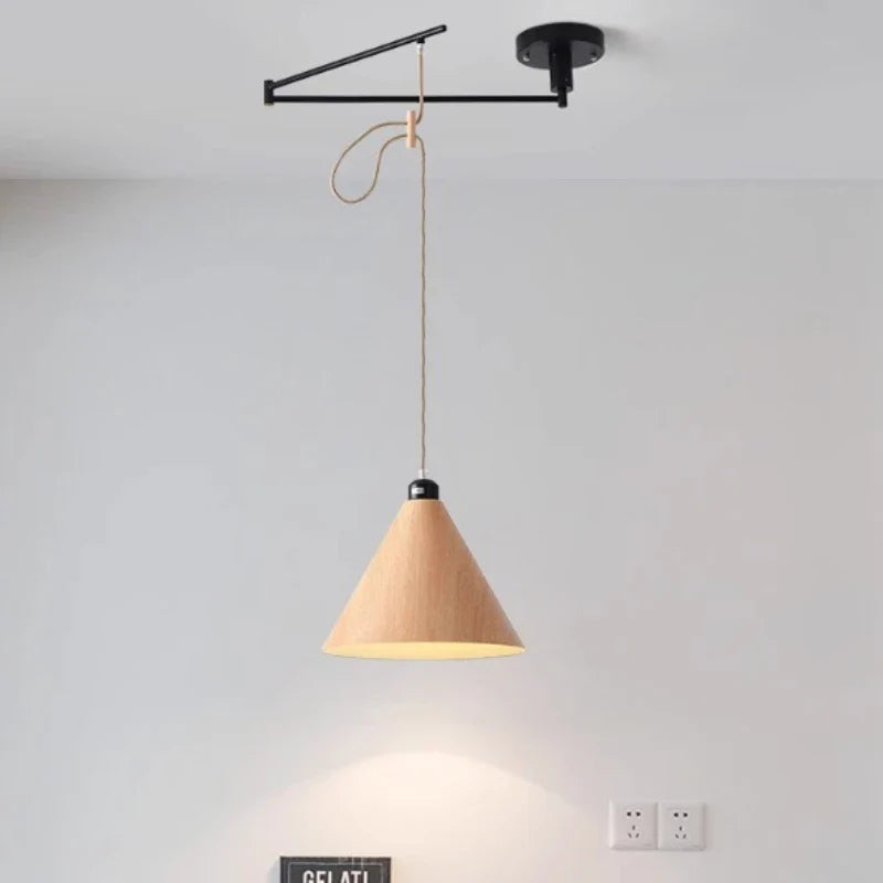 creative modern LED chandelier with artistic retractable wooden arms