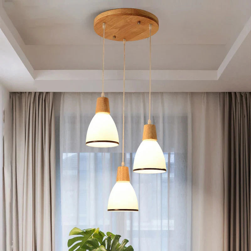 Solid wood and handcrafted glass pendant light