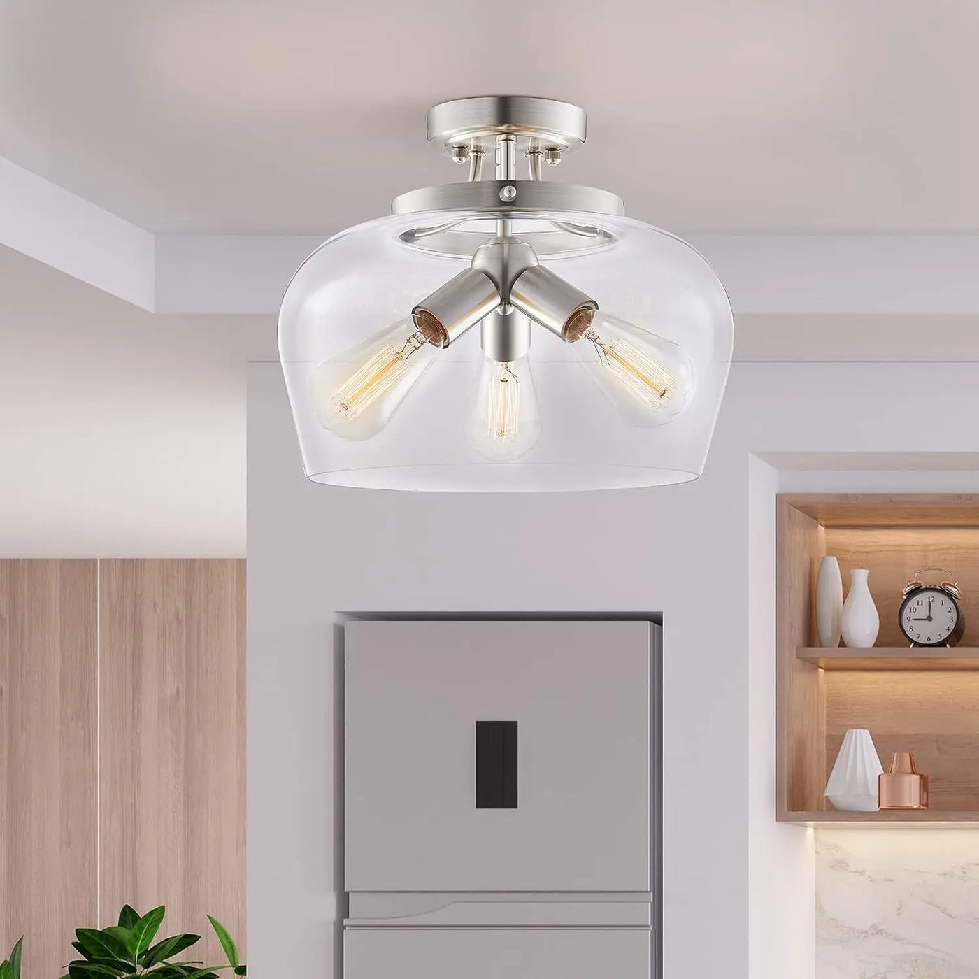 American Modern Glass Ceiling Lamp with Metal Chandelier Lighting