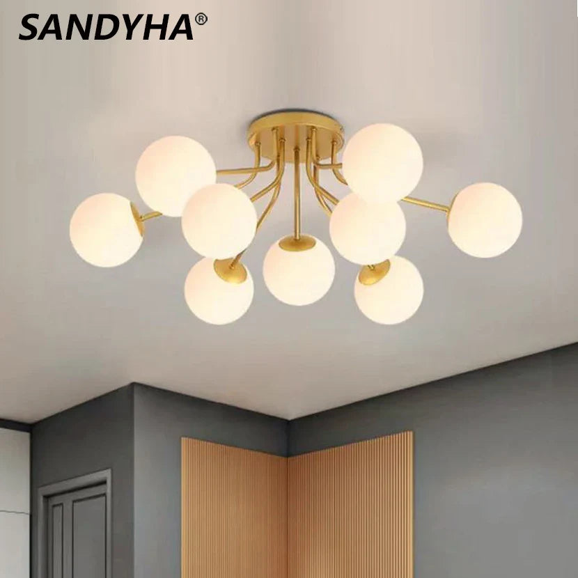 Nordic LED chandelier with suspended glass ball