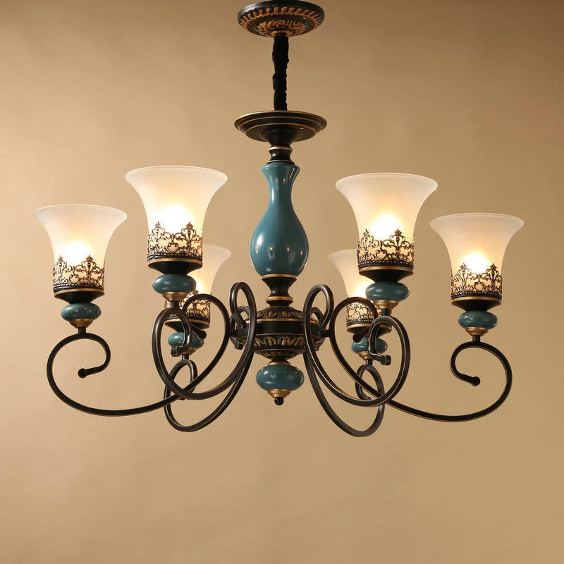 vintage European ceramic and metal antique design chandelier