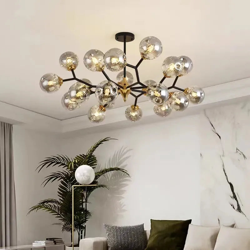 Industrial chandelier sleek design metal glass