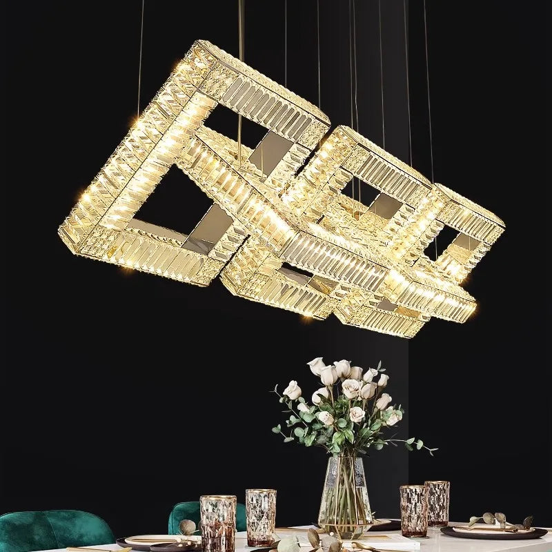 Modern Square Golden Crystal Design Chandelier