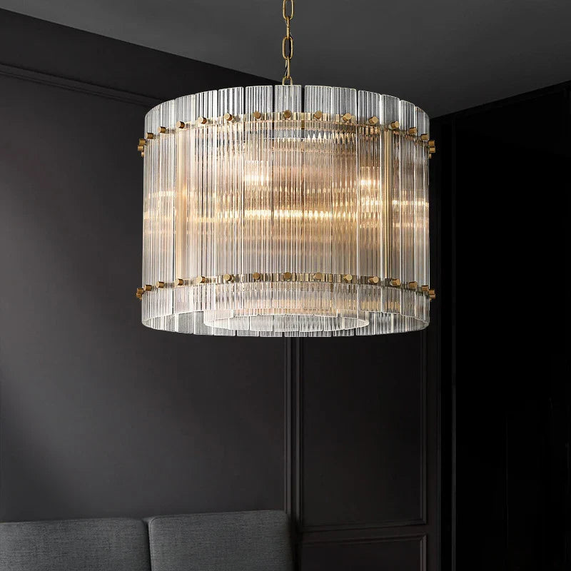 Luxury Crystal Double Gold Ring LED Pendant Chandelier