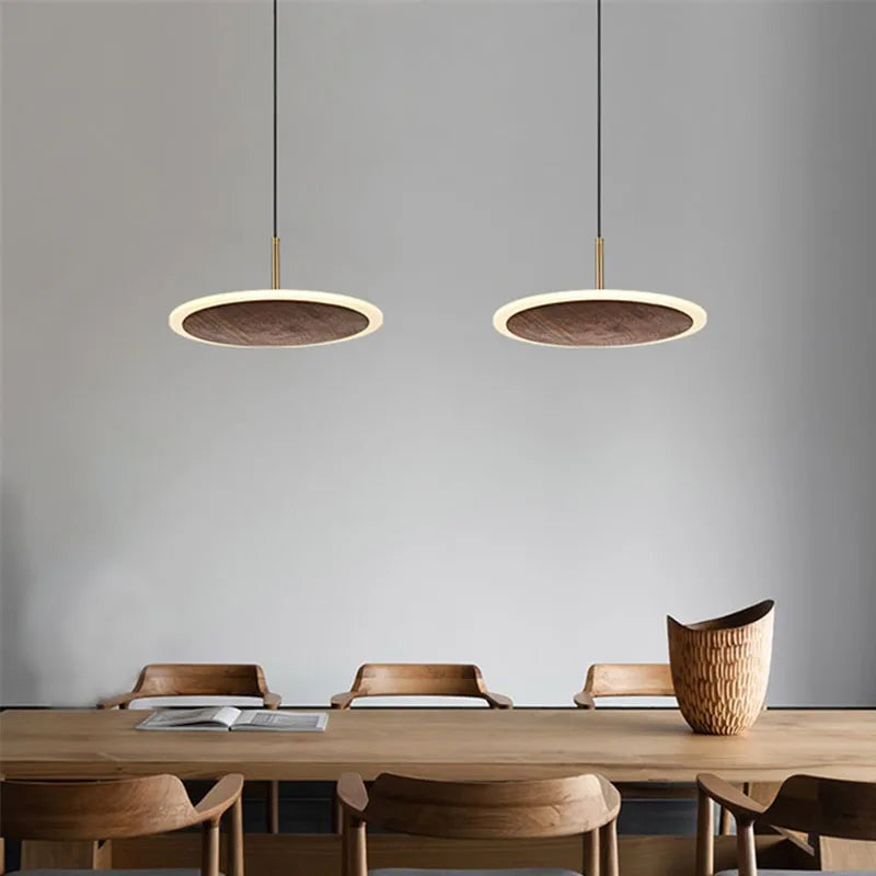 Minimalist solid black walnut chandelier, European style
