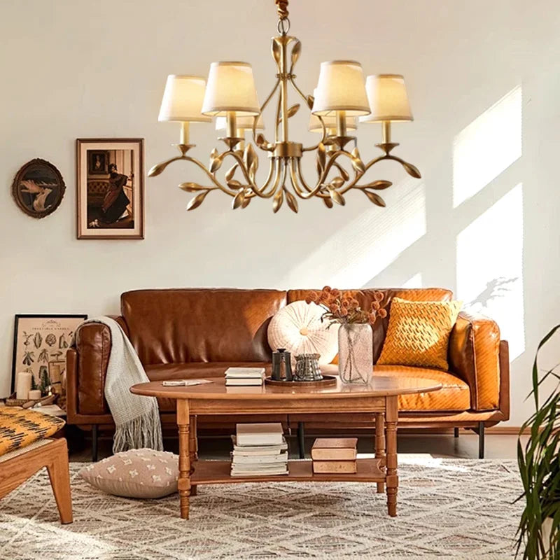 American Retro Gold Copper Chandelier with Flower LED Shades