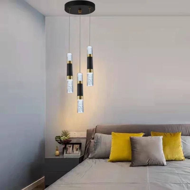 modern LED chandelier with hanging acrylic bubble lamps