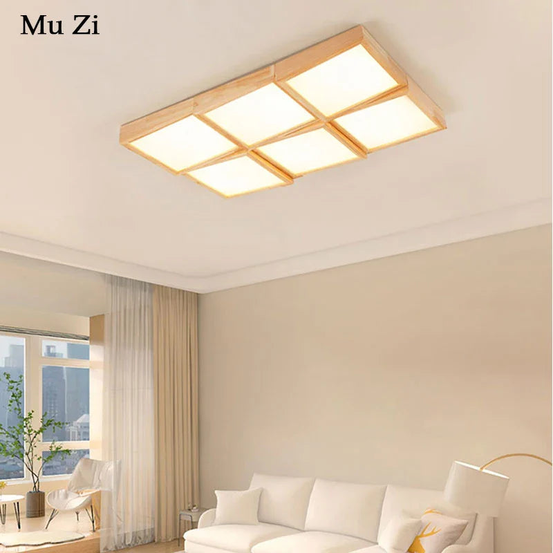 Contemporary square dimmable wooden chandelier