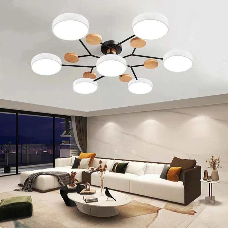 Nordic minimalist LED wooden chandelier for indoor lighting