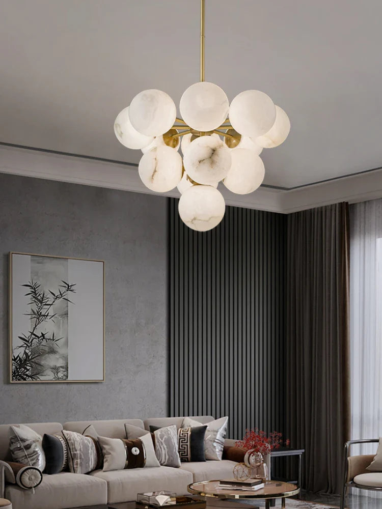 Minimalist and creative round copper and marble chandelier