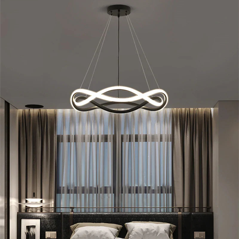 Geometric LED ring chandelier, simple creative aluminum design