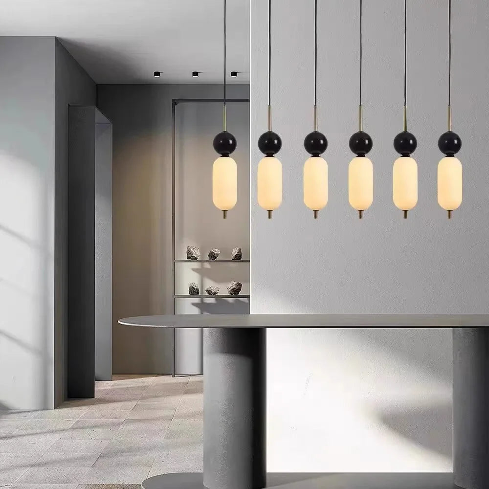 adjustable wire acrylic natural marble ball LED chandelier