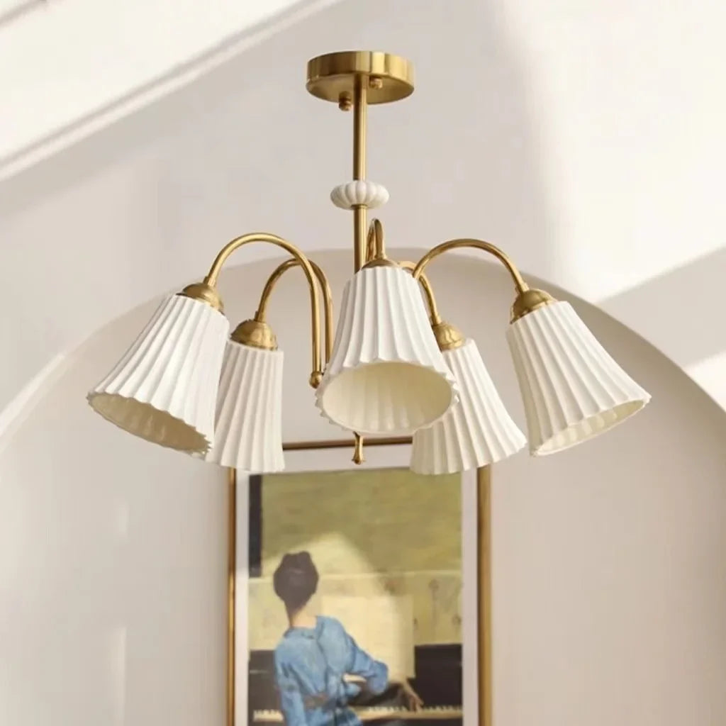 French retro ceramic and copper chandelier, American design style