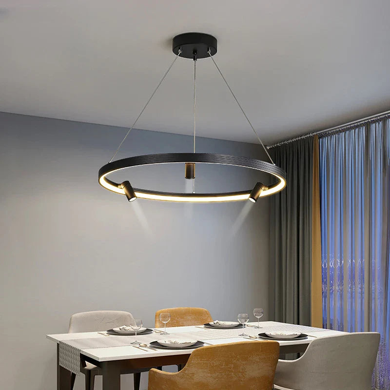 simple modern LED ring pendant light in black