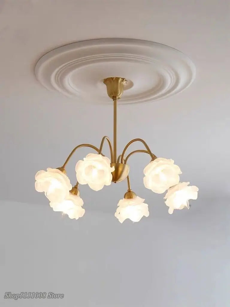 Retro French-style brass flower-shaped chandelier
