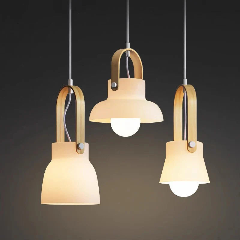 Modern glass and wood chandelier