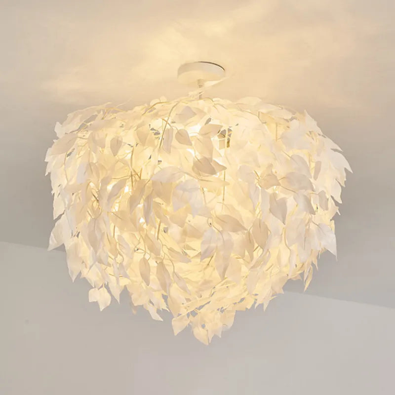 Plastic leaf chandelier for a romantic and decorative ambiance