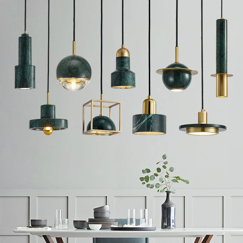 modern minimalist Nordic design LED chandelier decorative copper marble light fixture