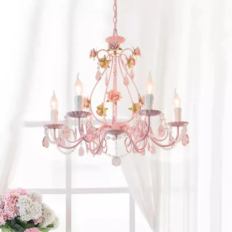 Pastoral Floral Bouquet Crystal Chandelier for Children's Bedroom