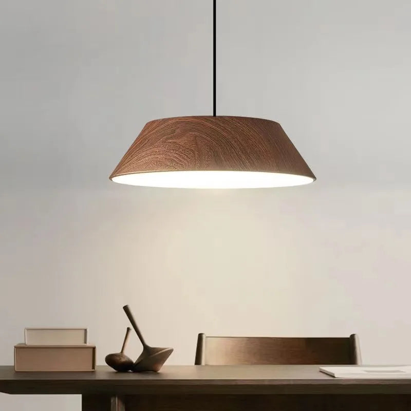 Nordic Simple Walnut Wood Grain LED Chandelier Japanese Dining Room Bar Lamp Wabi Sabi Art Cafe Table Pendant Light