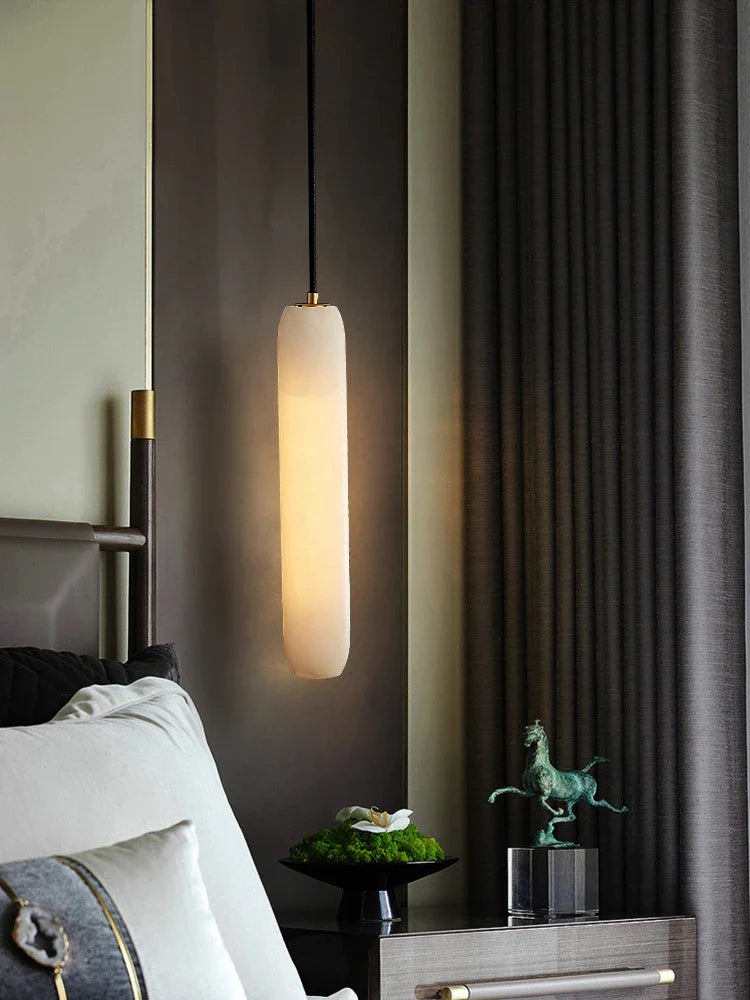 Modern minimalist marble and copper chandelier for interior design