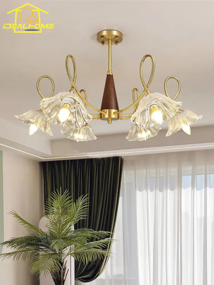 Retro medieval solid copper and wood chandelier for interiors