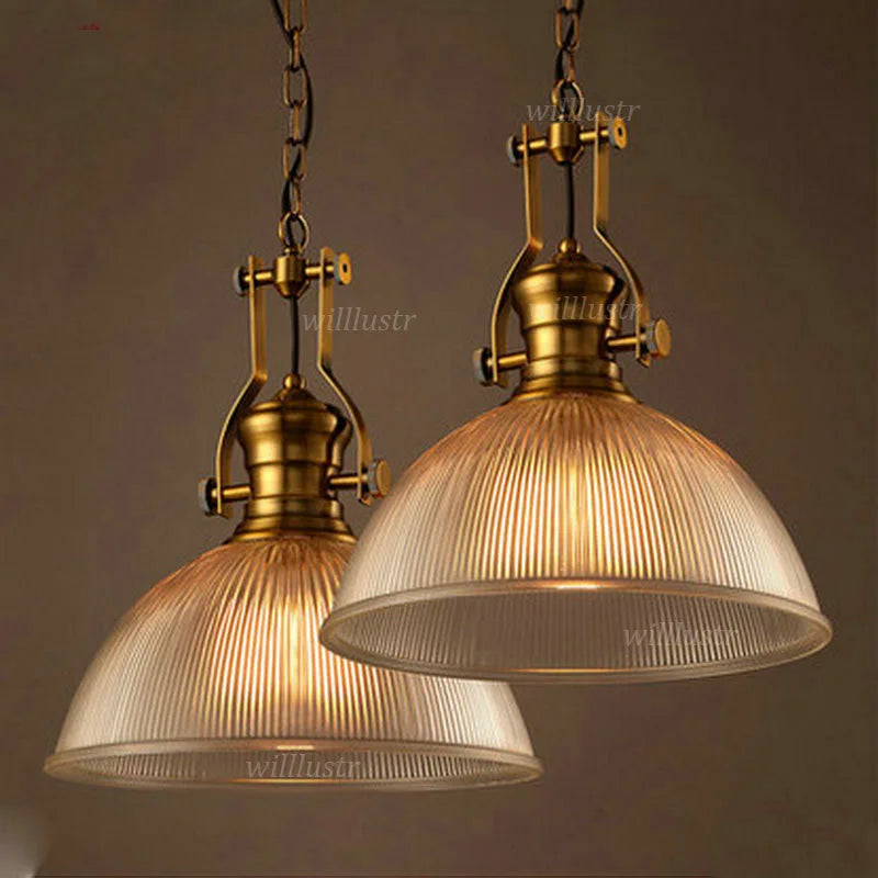 Retro Ribbed Glass Vintage Pendant Light Hotel Cafe Living Room Office Bar Dining Room Hanging Ceiling Chandelier