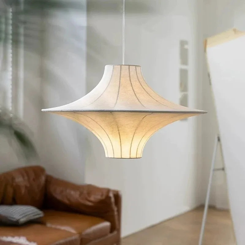 Minimalist wabi-sabi silk pendant light with integrated LED