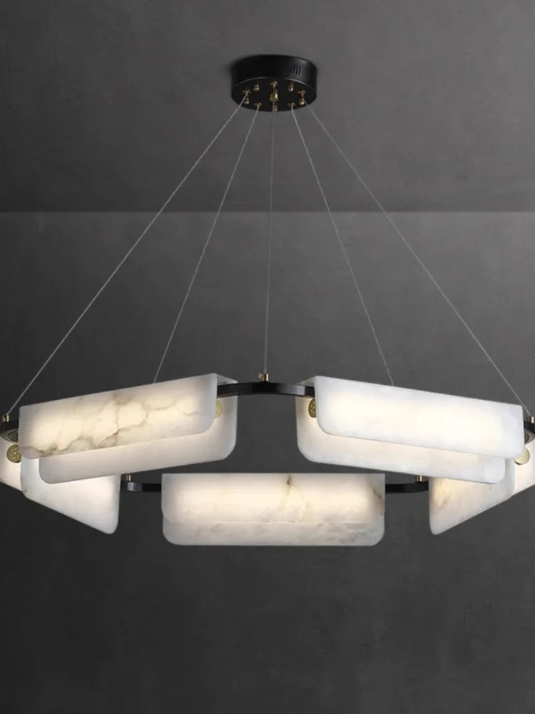 Chandelier in pure natural marble and copper, modern luminous design
