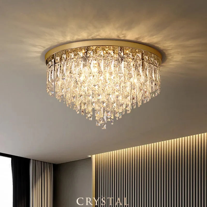 modern steel LED chandelier with art deco crystals