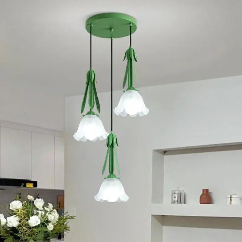 3-head milky white glass LED pendant chandelier