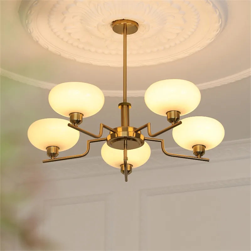 Bauhaus Chandelier with Glass Lampshade, Modern Art Deco Design
