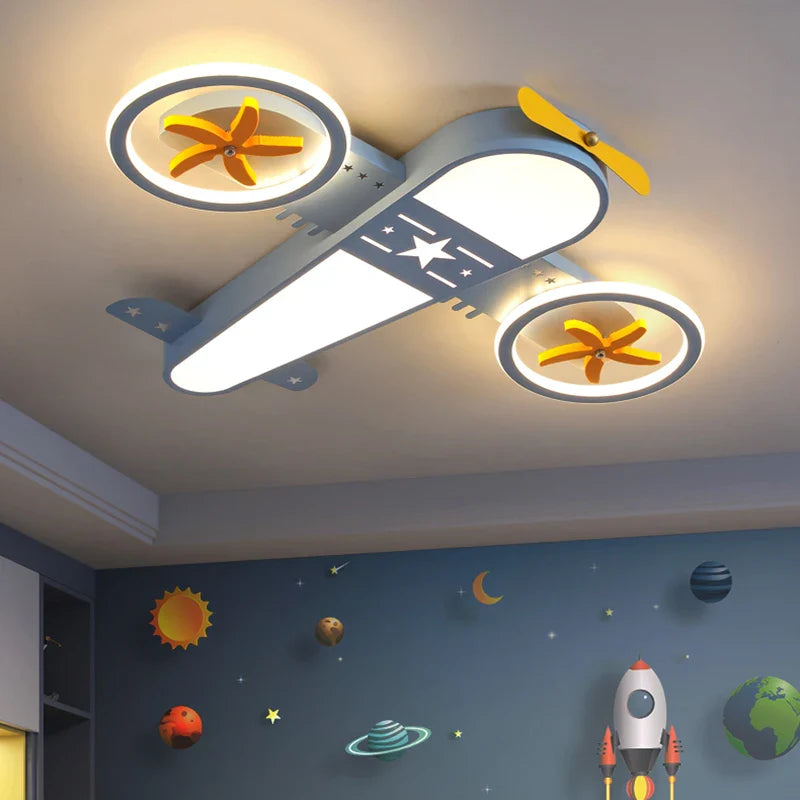 Airplane LED Cartoon Chandelier with Remote Control for Children