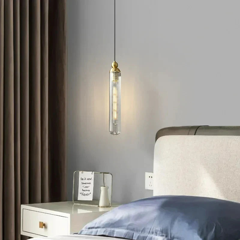 Nordic clear glass pendant light with adjustable cord and copper bulb