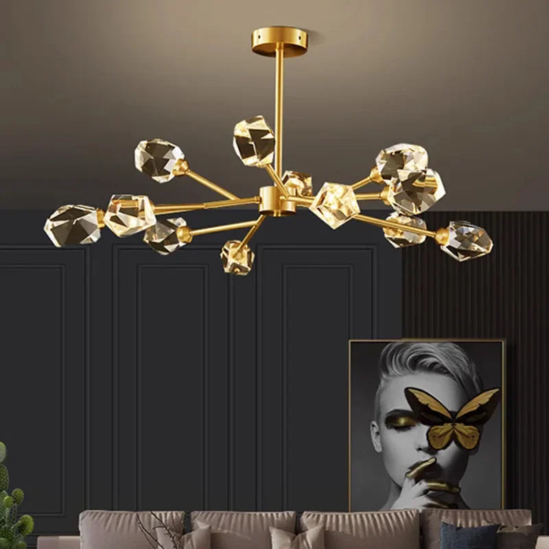 copper and crystal chandelier for an elegant atmosphere
