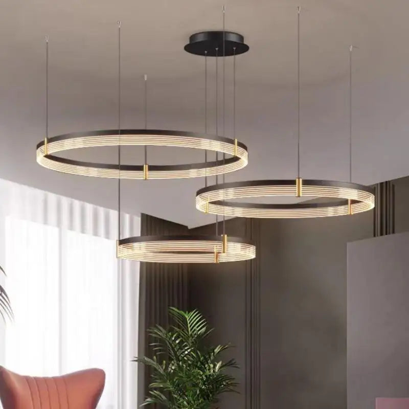 Sleek contemporary LED ring chandelier