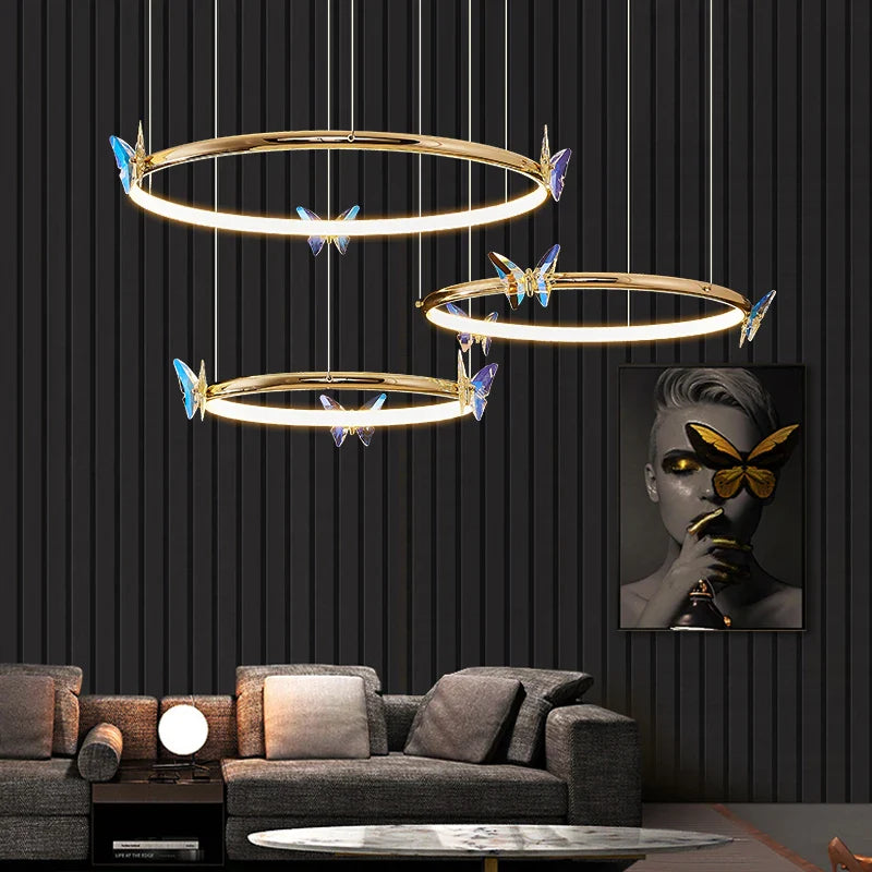 butterfly LED chandelier golden ring with adjustable cord careful packaging
