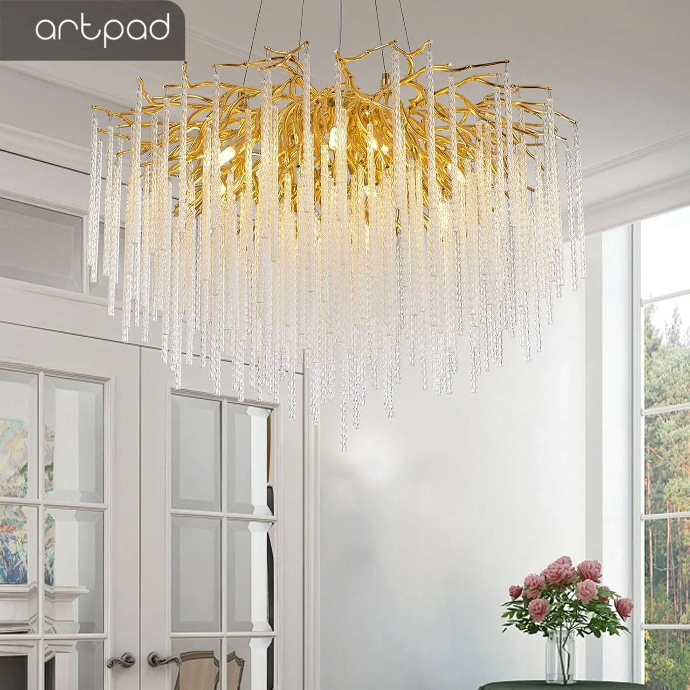 Modern gilded crystal pendant lamp elegance