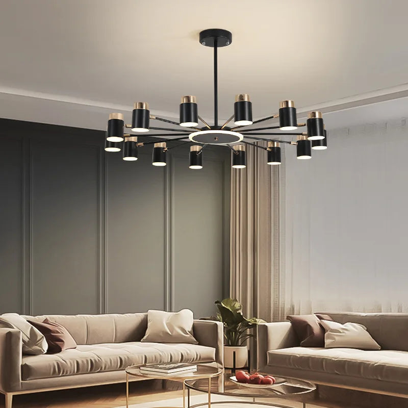metal rotating LED chandelier with 3 suspended dimming settings