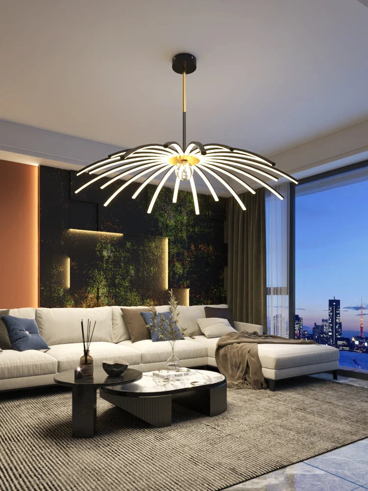 luxurious simple modern chandelier with suspended LED lights