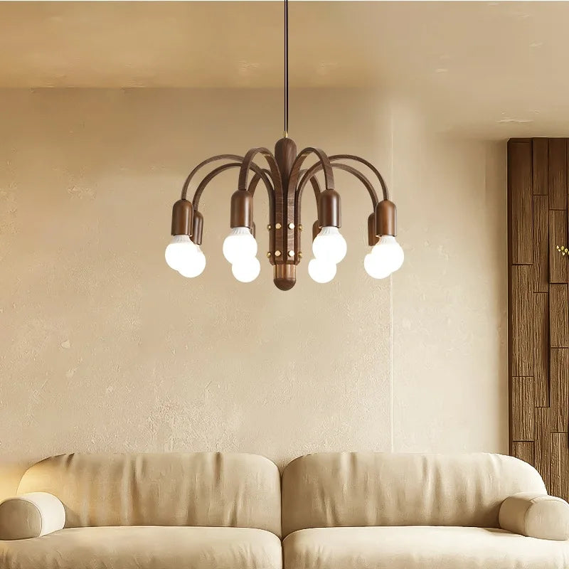 Elegant vintage wooden LED chandelier.