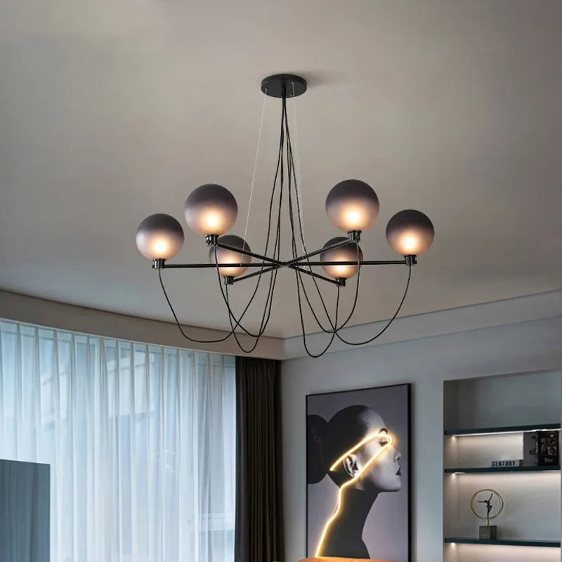 Nordic glass ball chandelier retro industrial style