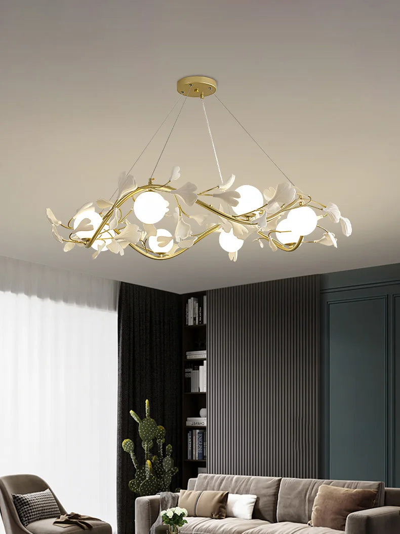 Ginkgo leaf chandelier with modern decorative LED lighting